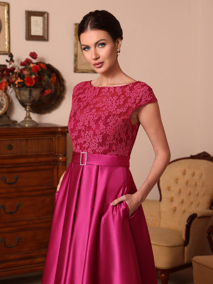 Ligne A/Princesse Scoop Satin Robes Mère de La Mariée Sans Manches Dentelle Longueur du Sol Train de Balayage/Brosse