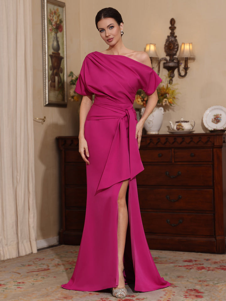 Trompette/Sirène Une Épaule Satin Extensible Robes Mère de La Mariée Longueur du Sol Fente Latérale