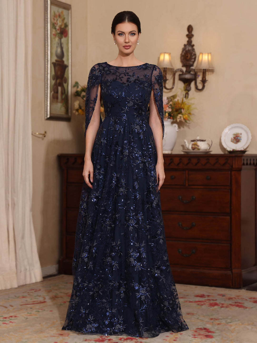 Ligne A/Princesse Scoop Dentelle Robes Mère de La Mariée Manches Cape Floral