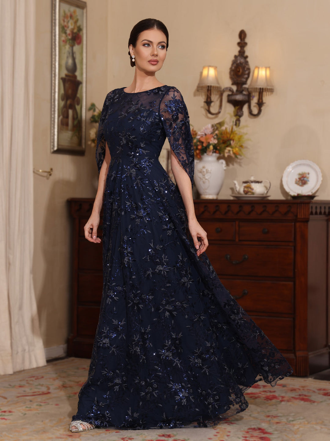 Ligne A/Princesse Scoop Dentelle Robes Mère de La Mariée Manches Cape Floral
