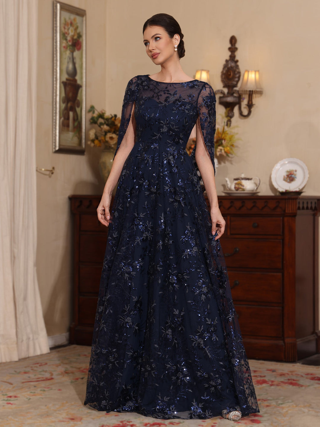 Ligne A/Princesse Scoop Dentelle Robes Mère de La Mariée Manches Cape Floral