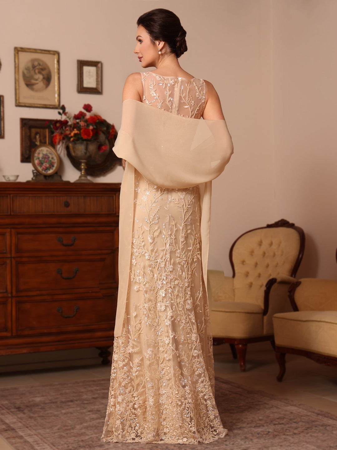 Deux Pièces Gaine/Colonne Dentelle Robes Mère de La Mariée avec une Cape Sans Manches