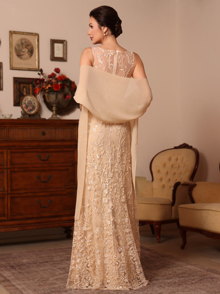 Deux Pièces Gaine/Colonne Dentelle Robes Mère de La Mariée avec une Cape Sans Manches