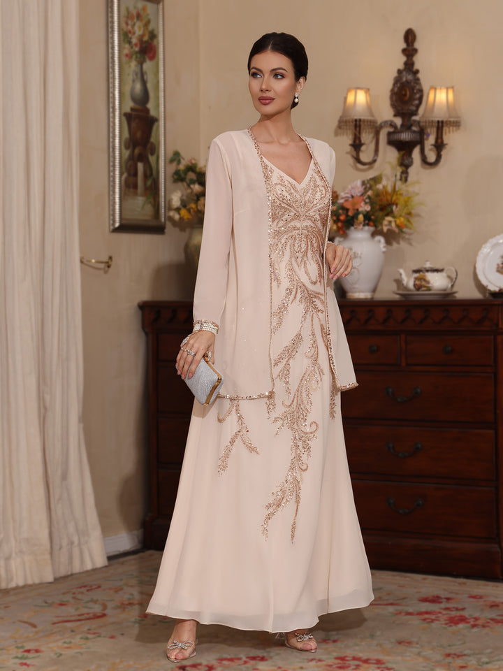 Deux Pièces Ligne A/Princesse Robes Mère de La Mariée avec Veste Paillettes