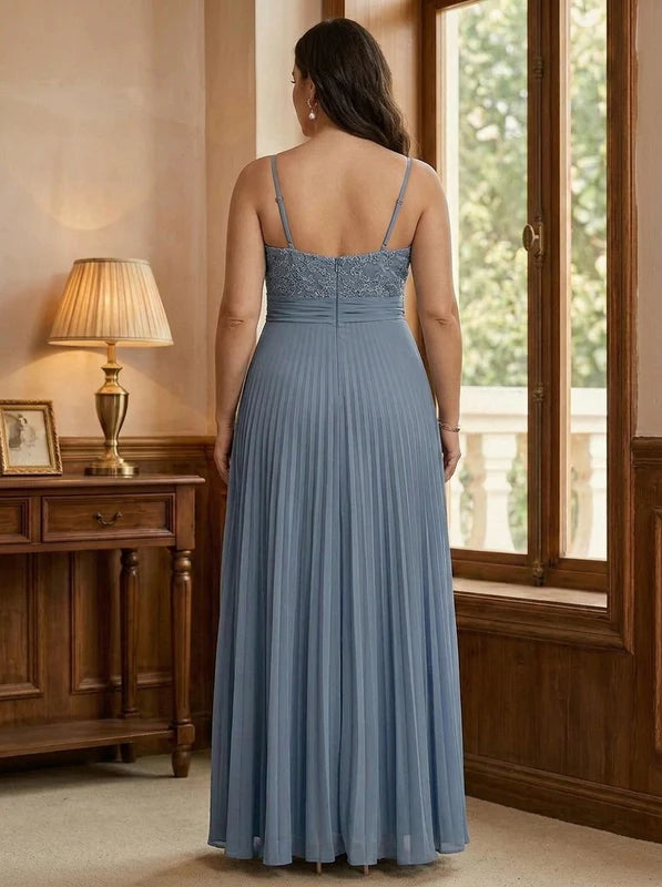 Robe Mère de la Mariée, Grande Taille, Gaine/Colonne, Col Cœur, Manches Longues, Longueur au Sol, Mousseline, Plissée