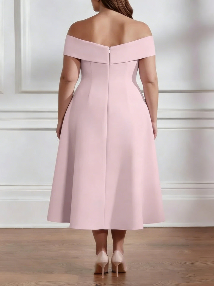 Robe mère de la mariée taille plus ligne A, satin stretch manches tombantes, fleurs 3D, sans manches, longueur midi