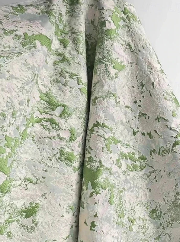 Robe mère de la mariée, Ligne A/Princesse, Col Asymétrique, Jacquard, Manches Courtes, Longueur du Thé, Froncée