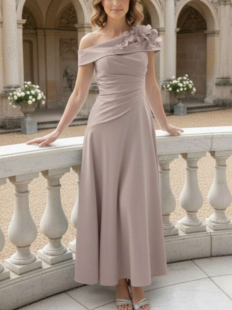 Robe mère de la mariée ligne A, manches tombantes, sans manches, longueur cheville, fleurs 3D