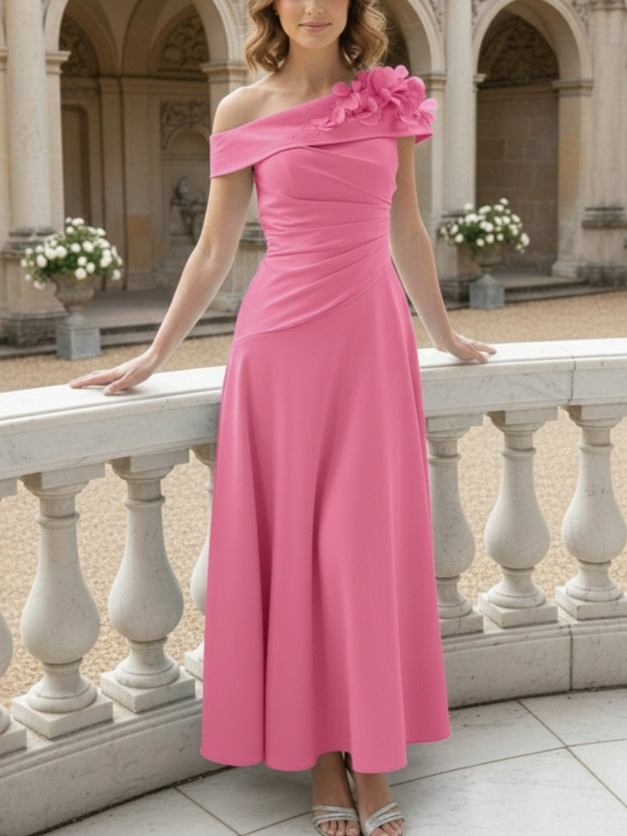 Robe mère de la mariée ligne A, manches tombantes, sans manches, longueur cheville, fleurs 3D