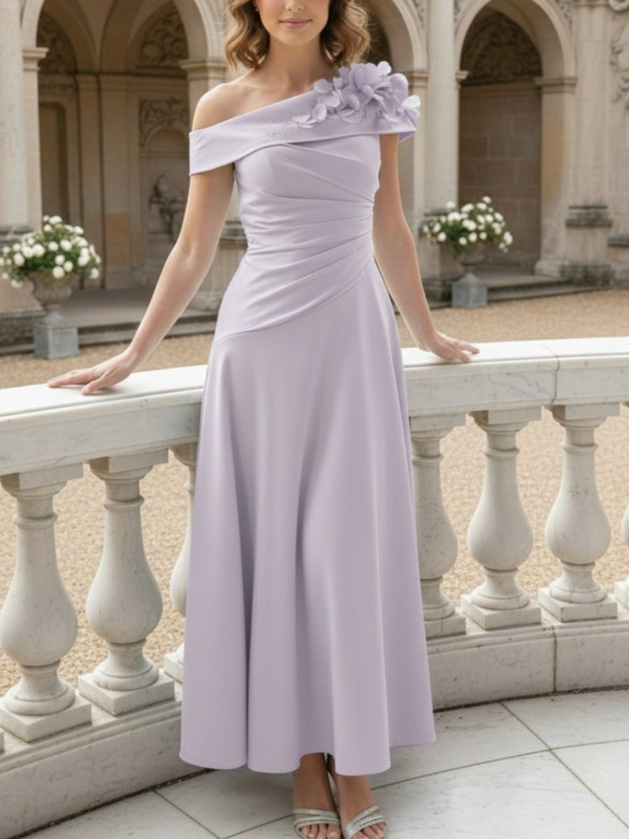 Robe mère de la mariée ligne A, manches tombantes, sans manches, longueur cheville, fleurs 3D