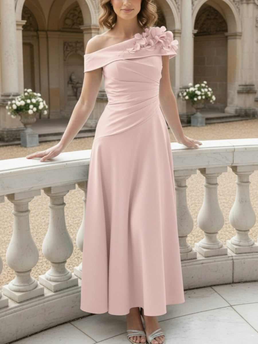 Robe mère de la mariée ligne A, manches tombantes, sans manches, longueur cheville, fleurs 3D