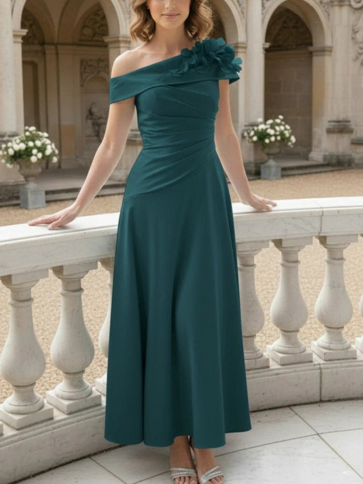 Robe mère de la mariée ligne A, manches tombantes, sans manches, longueur cheville, fleurs 3D
