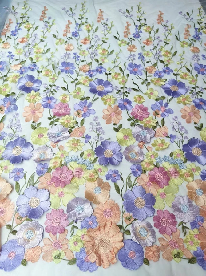 Robe mère de la mariée ligne A, dentelle col rond, broderie florale, manches 3/4, longueur midi, nœud