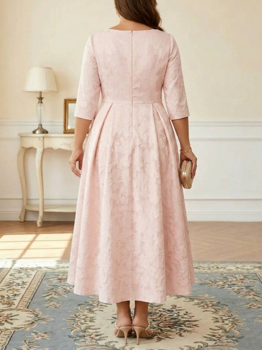 Robe mère de la mariée, Taille Plus, Ligne A/Princesse, Burnout Floral, Manches 3/4, Longueur du Thé
