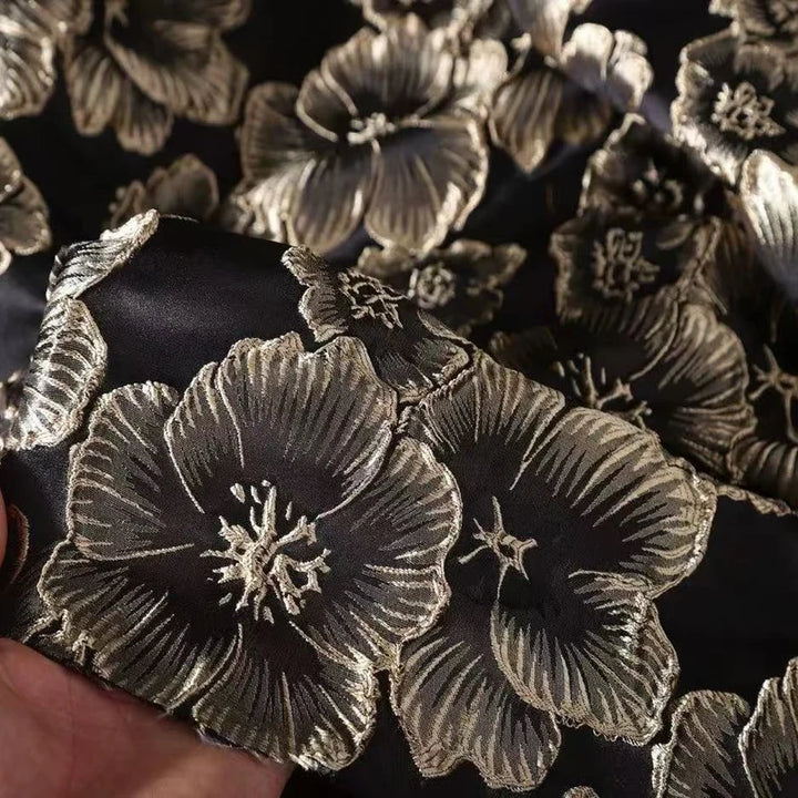 Robe Mère de la Mariée en Jacquard à Col V Ligne A/Princesse Longueur au Sol Florale Manches 3/4