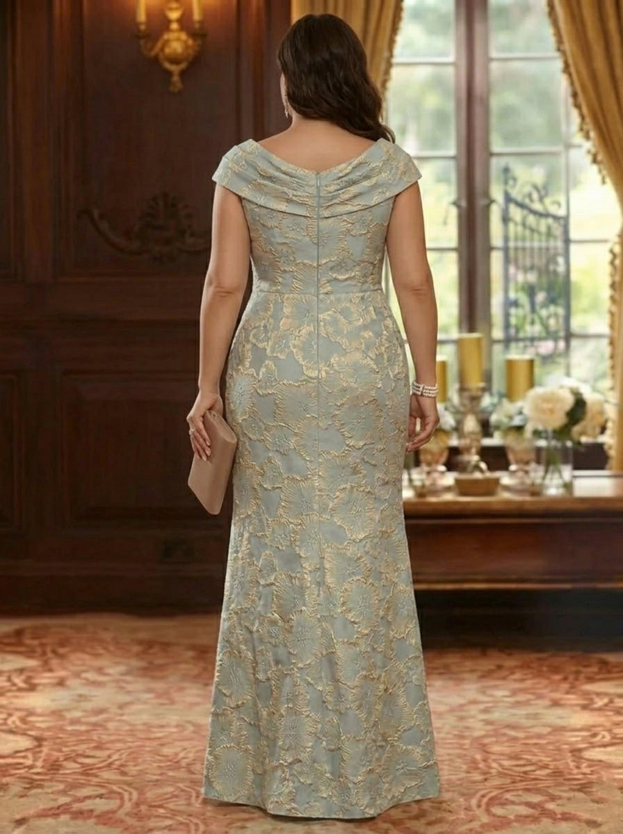 Robe mère de la mariée, Gaine/Colonne, Ligne A/Princesse, Col Capuchonné, Jacquard, Sans Manches, Longueur au Sol, Florale