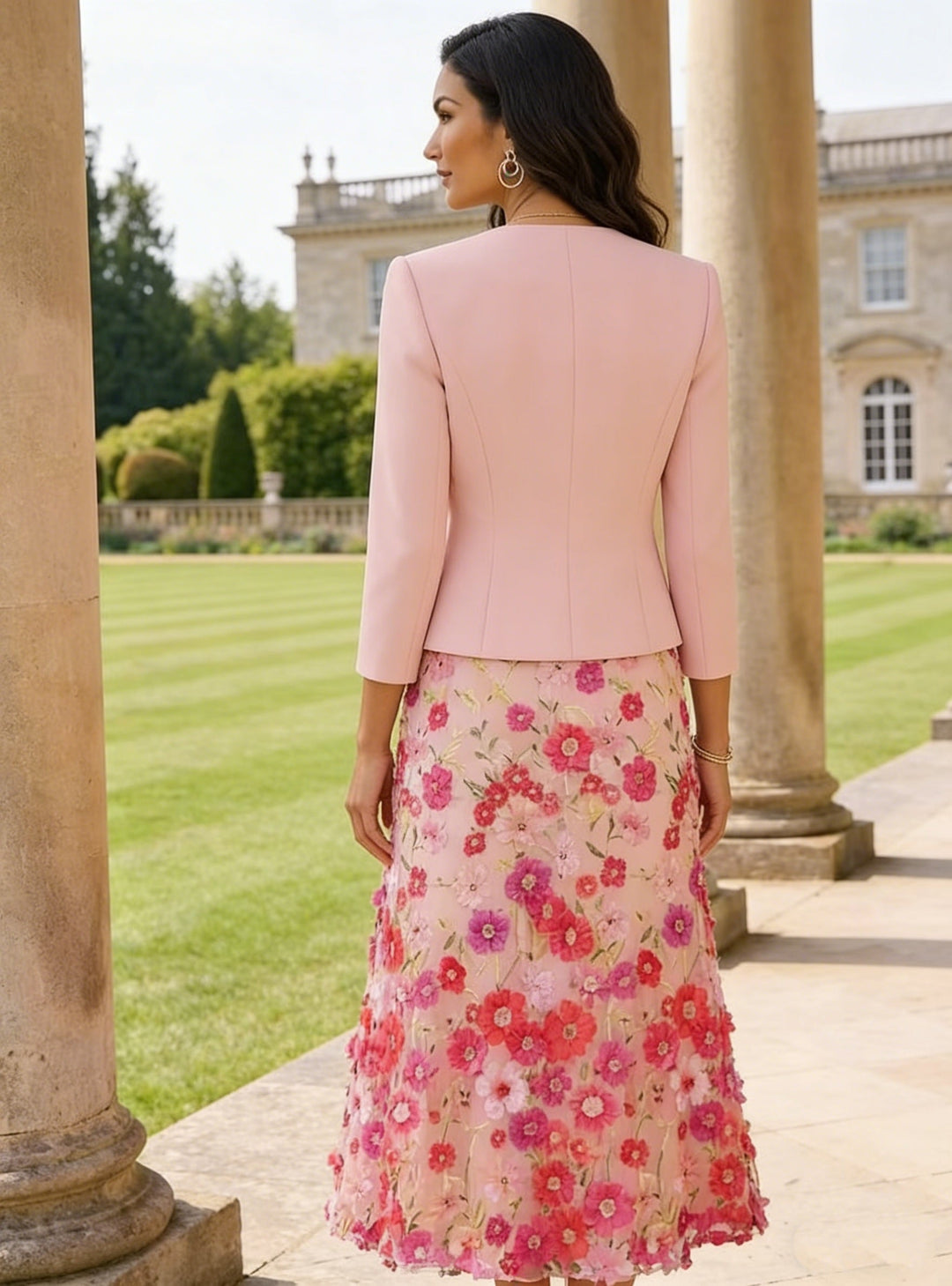 Robe ligne A/princesse, Col Rond, pour mère de la mariée, longueur du Thé, manches 3/4