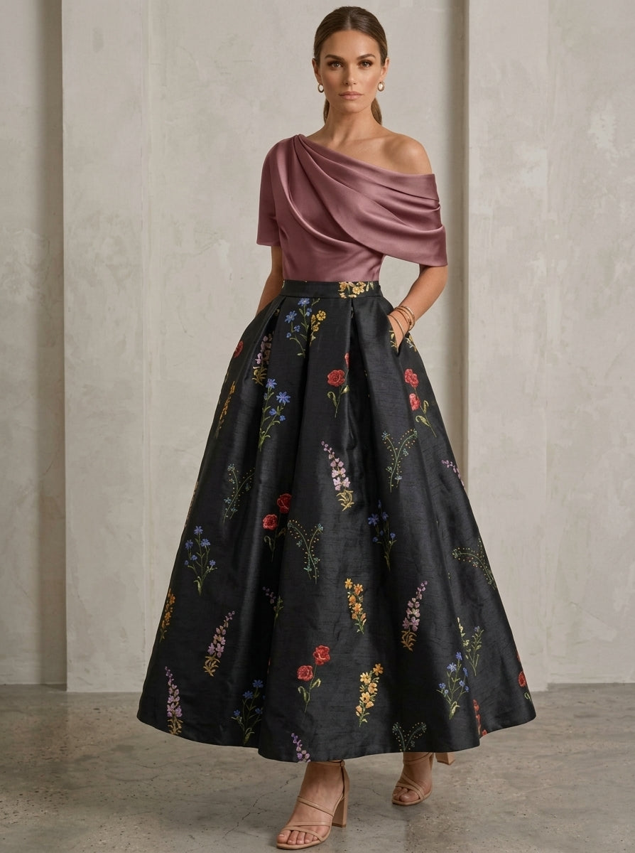Robe Ligne A/Princesse, Une Épaule, pour mère de la mariée, longueur de la Cheville, Sans Courtes