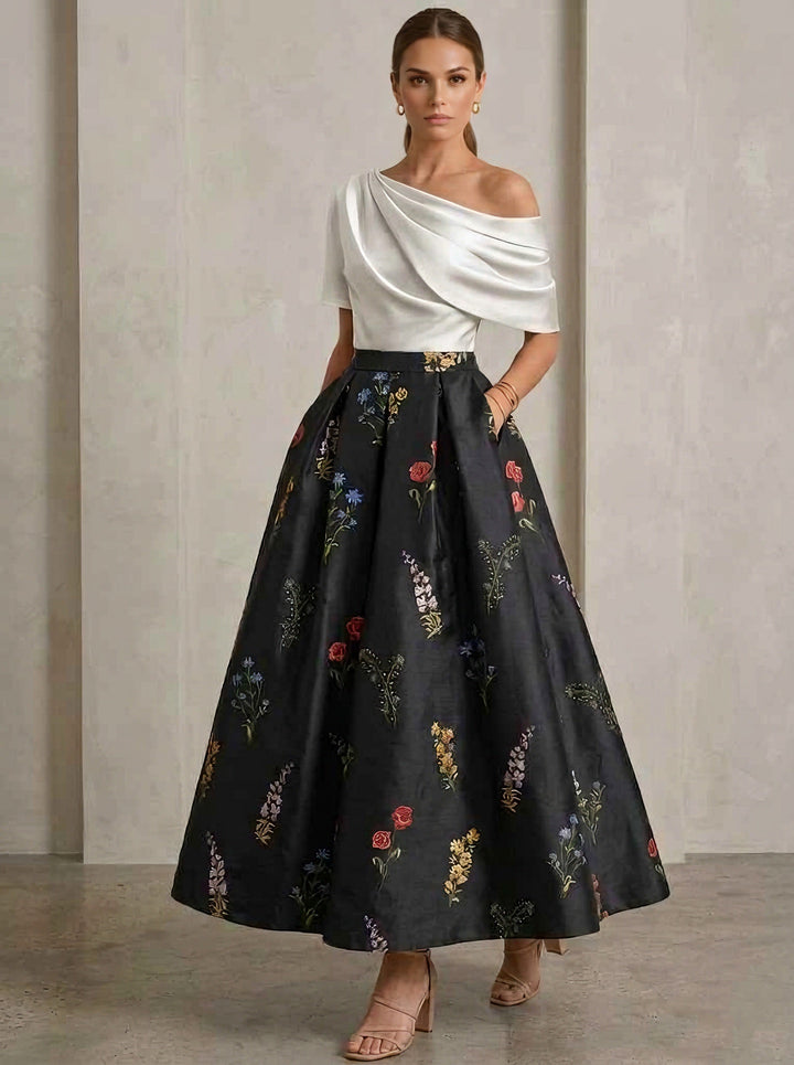 Robe Ligne A/Princesse, Une Épaule, pour mère de la mariée, longueur de la Cheville, Sans Courtes