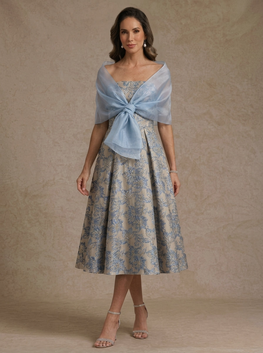 Ligne A/Princesse, Sans Bretelles, pour mère de la mariée, longueur du Thé,Sans manches, Floral
