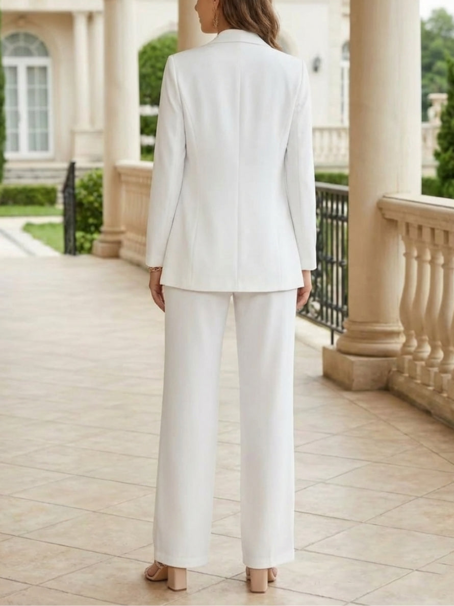 Ensemble pantalon 3 pièces pour mère de la mariée, satin stretch, avec veste, col rond, manches longues, dentelle florale, longueur cheville