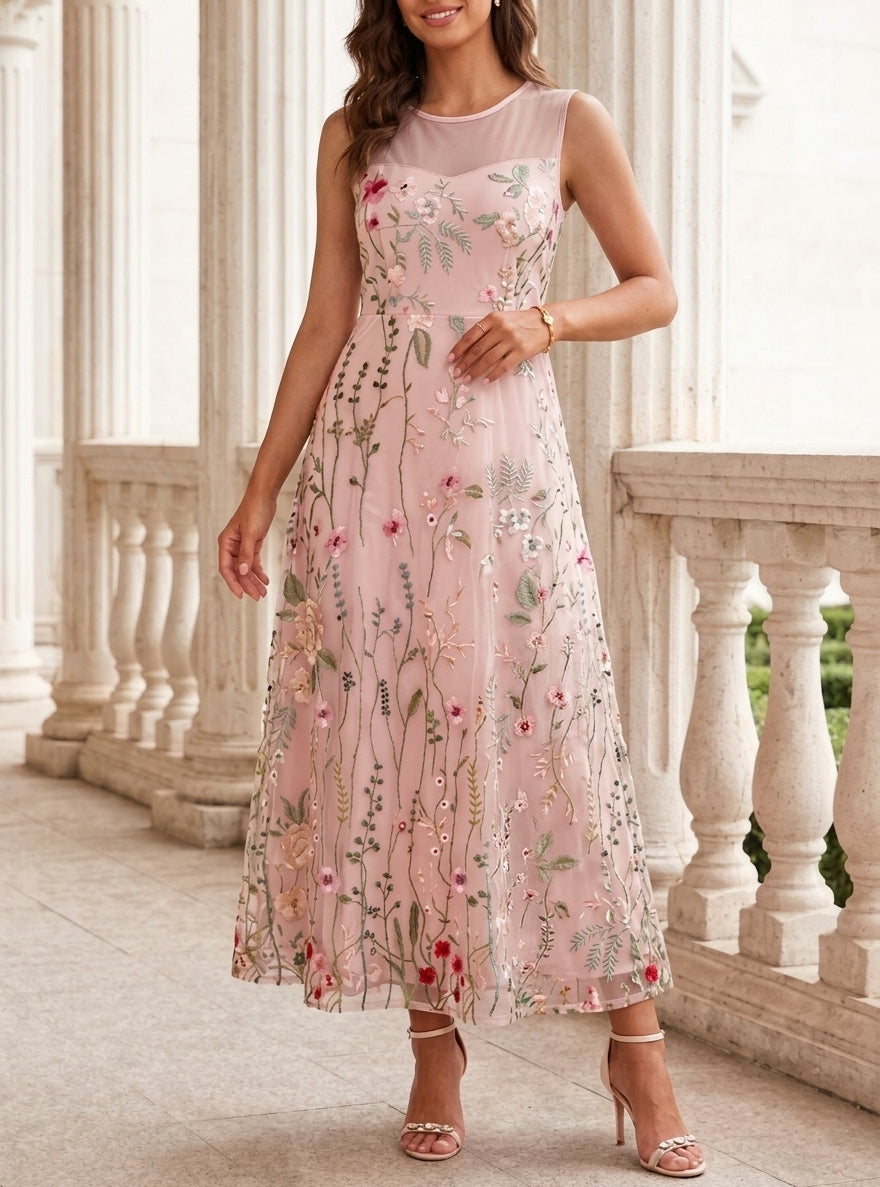Robes pour mère de la mariée, 2 pièces, coupe A ou princesse, col rond en chiffon, avec veste, manches longues, longueur cheville, en dentelle florale