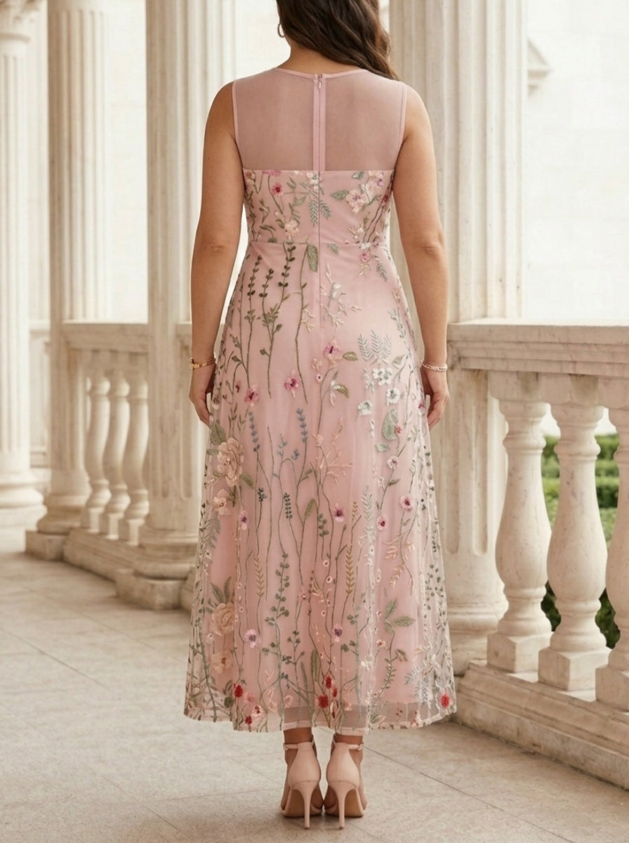 Robe mère de la mariée, Taille Plus, Ligne A/Princesse, 2 Pièces, Col Rond, Mousseline, Manches Longues, Longueur de la Cheville, Florale