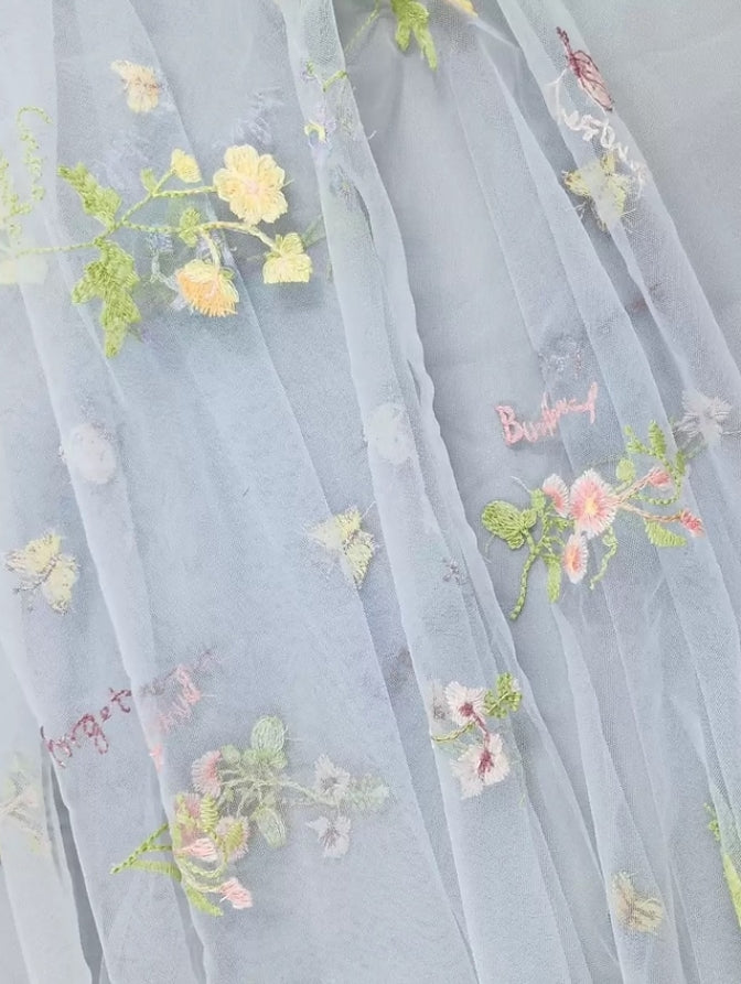 Robe de Soirée Ligne A/Princesse Col en V Mousseline Sans Manches Longueur au Sol Florale