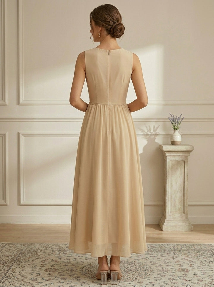 Robe Mère de la Mariée, Forme A-Ligne/Princesse, Col Rond, Mousseline, avec Veste, Dentelle, Floral, Manches 3/4, Longueur à la Cheville