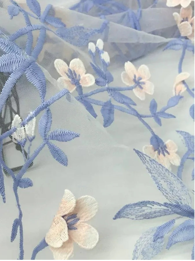 Robe Mère de la Mariée, Forme A/Princesse, Col V, Broderie Florale, Demi-Manches, Longueur du Thé