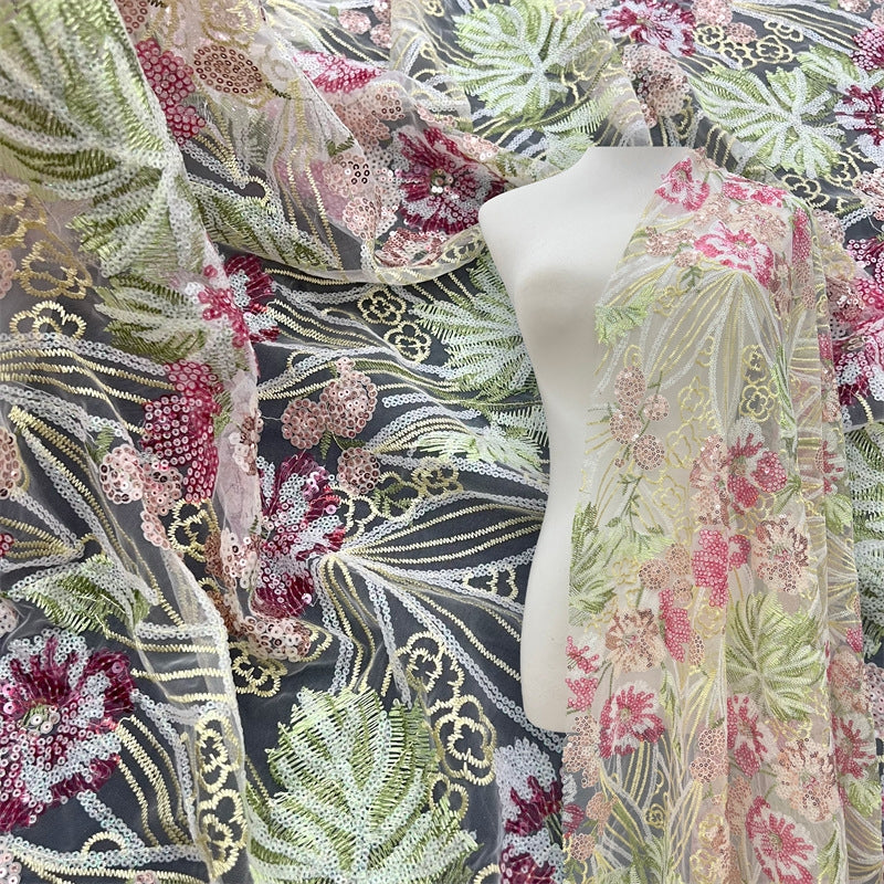Robe Courte de Fête à Col Carré Paillettes Florale Sans Manches Ligne A/Princesse