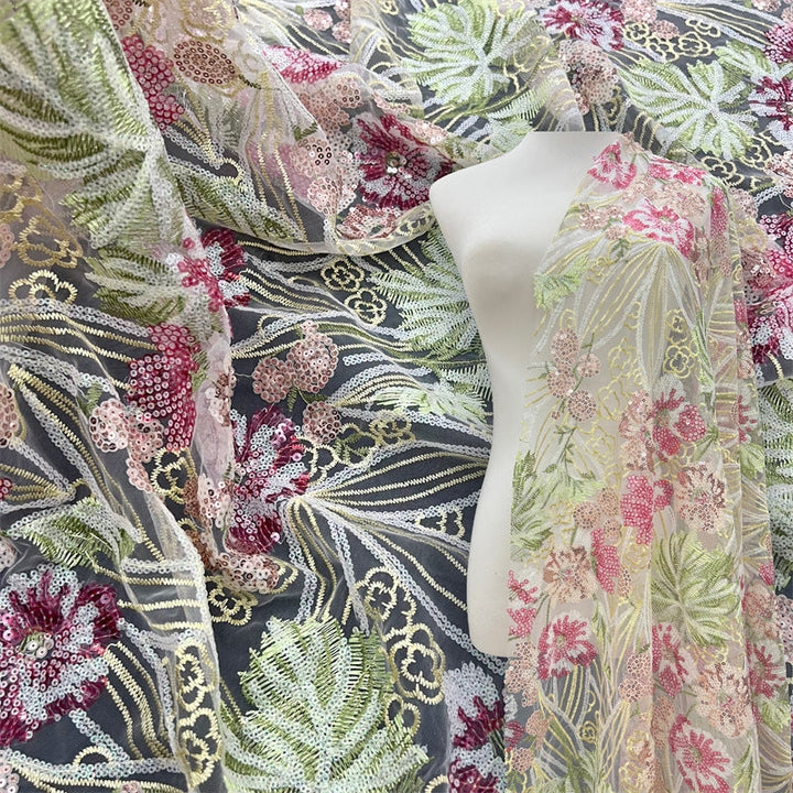 Robe Courte de Fête à Col Carré Paillettes Florale Sans Manches Ligne A/Princesse