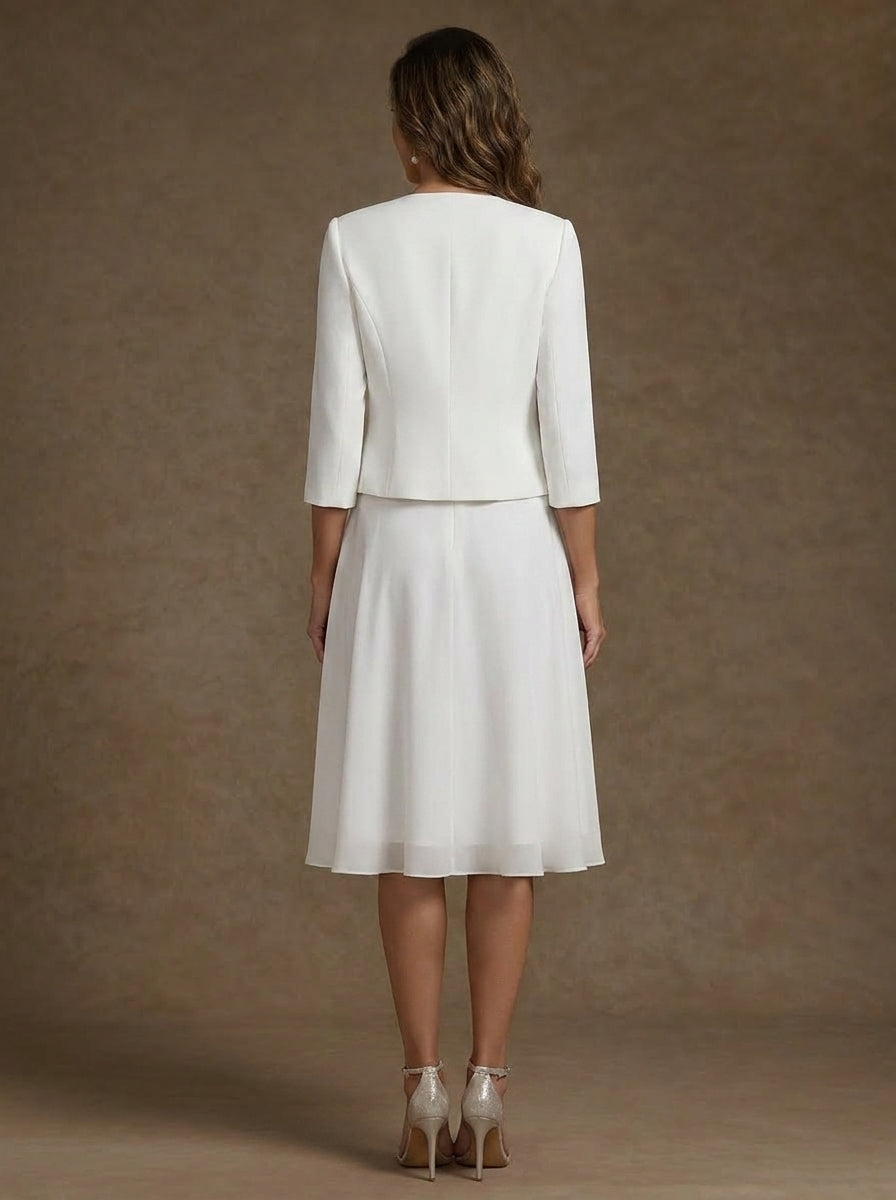 Robe Mère de la Mariée, Ligne A/Princesse, Col Rond, Mousseline, 3/4 Manches, Longueur du Thé, Florale
