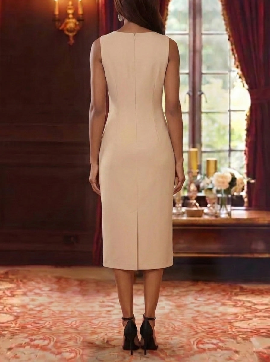 Robe Mère de la Mariée, Gaine/Colonne, Col Rond, Mousseline, 3/4 Manches, Longueur du Thé