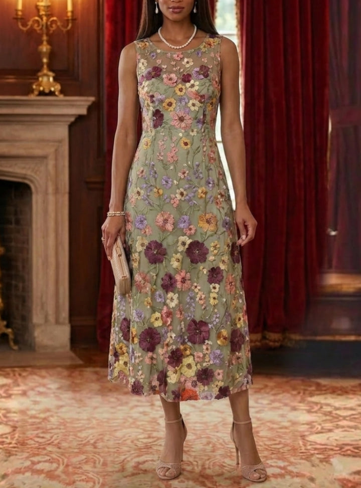 Robe Mère de la Mariée, 2 Pièces, Ligne A/Princesse, Col Rond, Mousseline, Manches Longues, Longueur du Thé