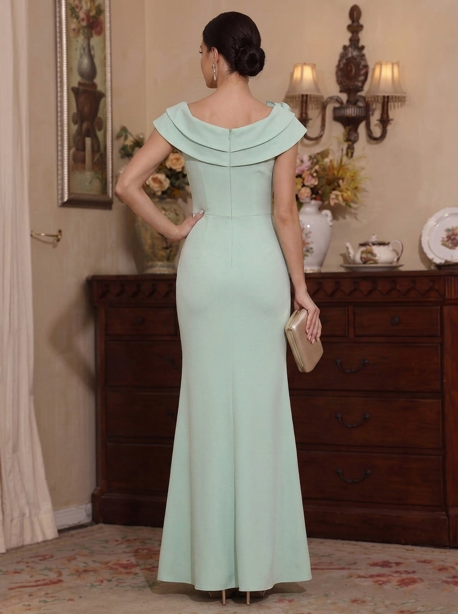 Robe Mère de la Mariée, Gaine/Colonne, Col Rond, Fleurs 3D, Sans Manches, Longueur de la Cheville