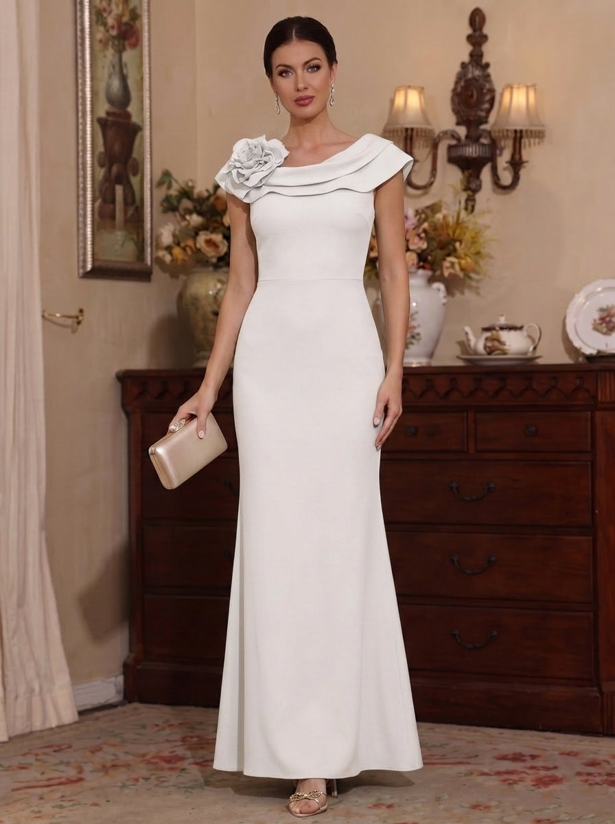 Robe Mère de la Mariée, Gaine/Colonne, Col Rond, Fleurs 3D, Sans Manches, Longueur de la Cheville