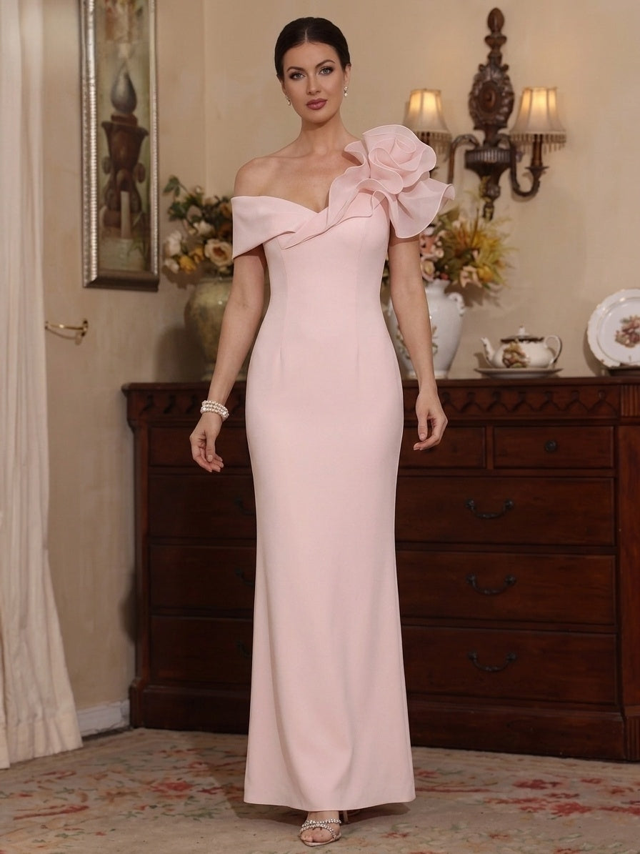 Robe Mère de la Mariée, Gaine/Colonne, Hors de l'épaule, Longueur de la Cheville, Fleurs 3D, Sans Manches, Satin Élastique