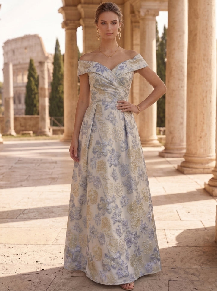 Robe Mère de la Mariée, Ligne A/Princesse, Jacquard, Hors de l'épaule, Sans Manches, Longueur au Sol, Florale