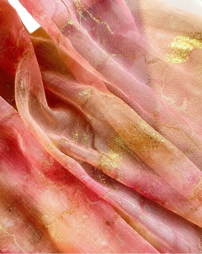 Robe Mère de la Mariée, 2 Pièces, Ligne A/Princesse, Mousseline, Col Rond, Manches 3/4, Longueur du Thé, Florale