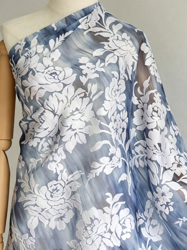 Robe 2 Pièces Mère de la Mariée Florale en Mousseline à Col Rond Ligne A/Princesse Longueur Midi Manches 3/4 à Volants