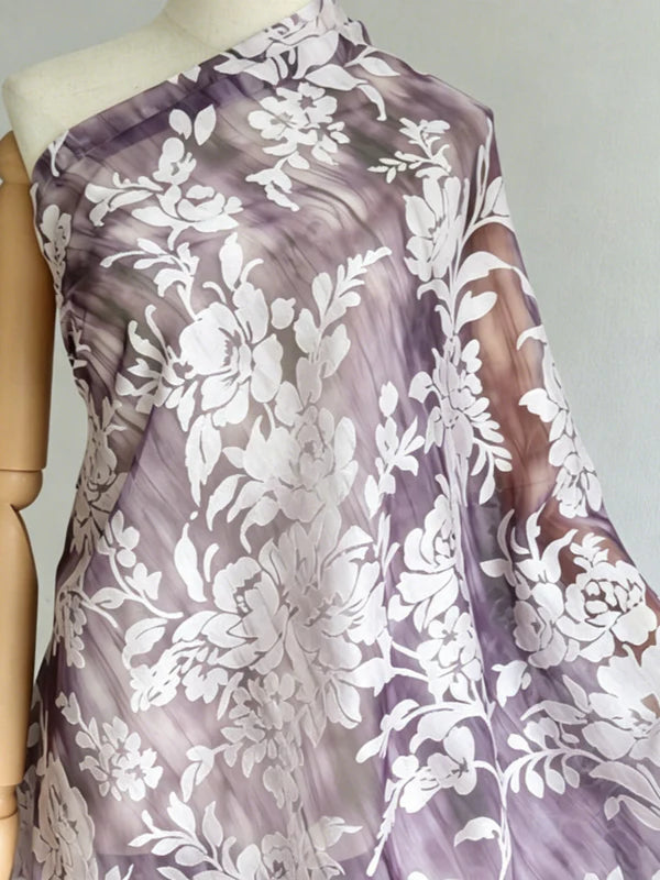Robe 2 Pièces Mère de la Mariée Florale en Mousseline à Col Rond Ligne A/Princesse Longueur Midi Manches 3/4 à Volants