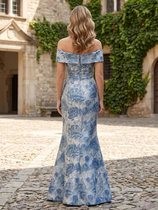 Robe Mère de la Mariée Trompette/Sirène Jacquard Hors de l'Épaule Sans Manches Longueur au Sol Florale