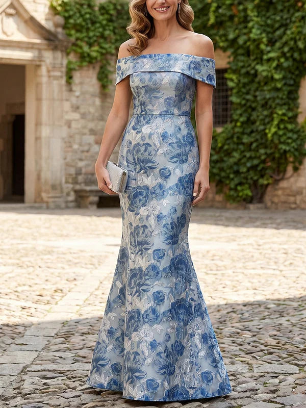 Robe Mère de la Mariée Trompette/Sirène Jacquard Hors de l'Épaule Sans Manches Longueur au Sol Florale