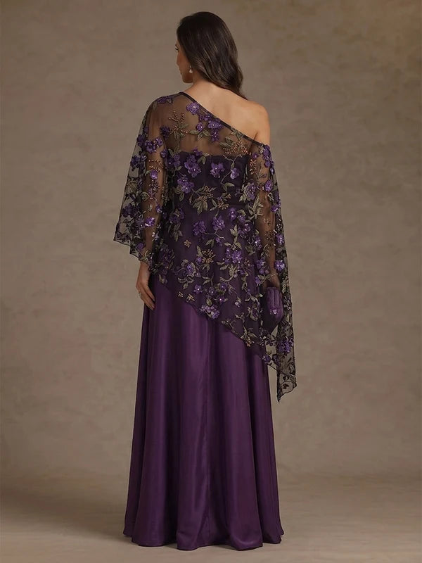 Robe Mère de la Mariée Ligne A/Princesse en Satin Bretelles Fines Longueur au Sol Sans Manches avec Écharpe