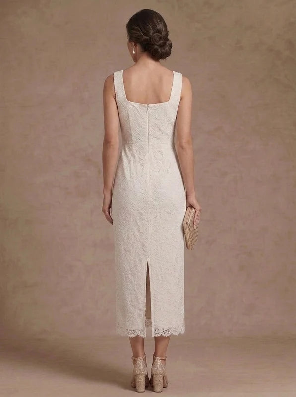 Robe Mère de la Mariée Gaine/Colonne en Satin Élastique à Col Cœur Longueur Midi Manches Longues