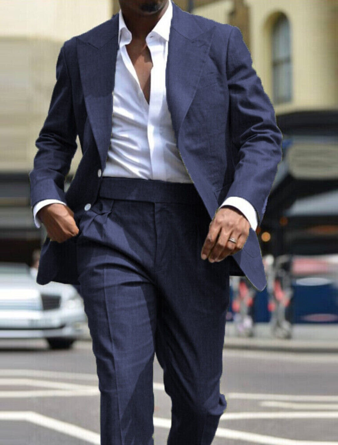 Costumes 2 Pièces en Lin de Couleur Unie à Simple Boutonnage et Deux Boutons pour Hommes, Coupe Ajustée