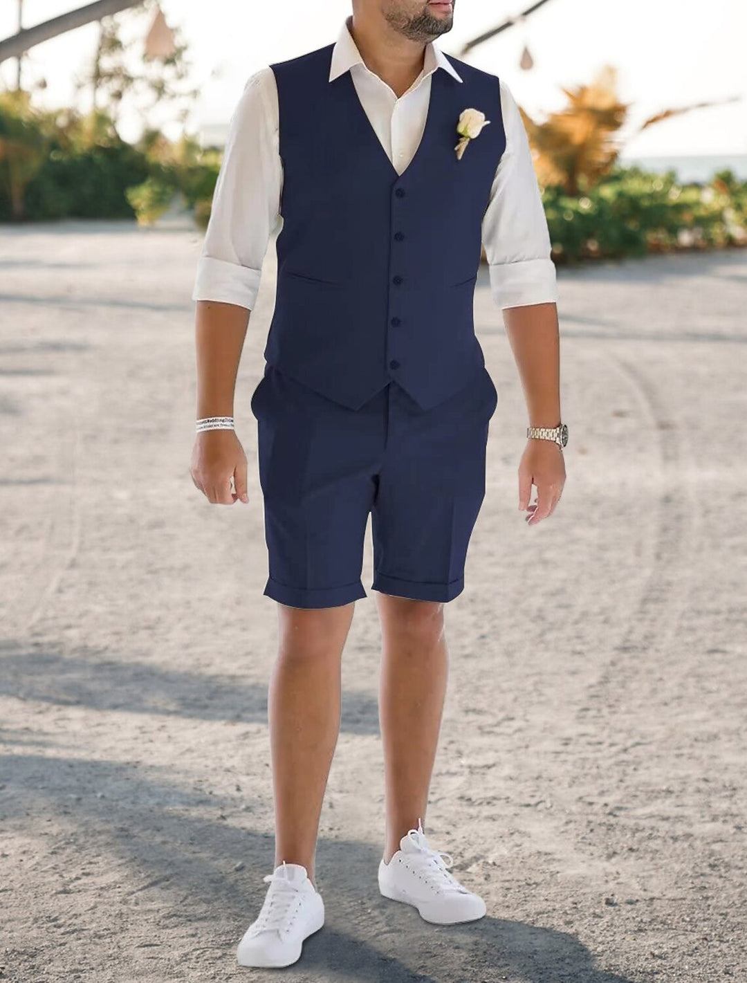 Costumes 2 Pièces en Lin de Couleur Unie à Coupe Ajustée pour Hommes