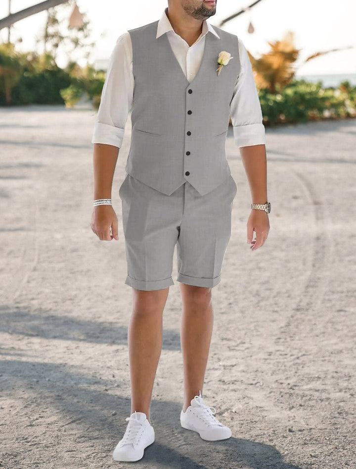 Costumes 2 Pièces en Lin de Couleur Unie à Coupe Ajustée pour Hommes