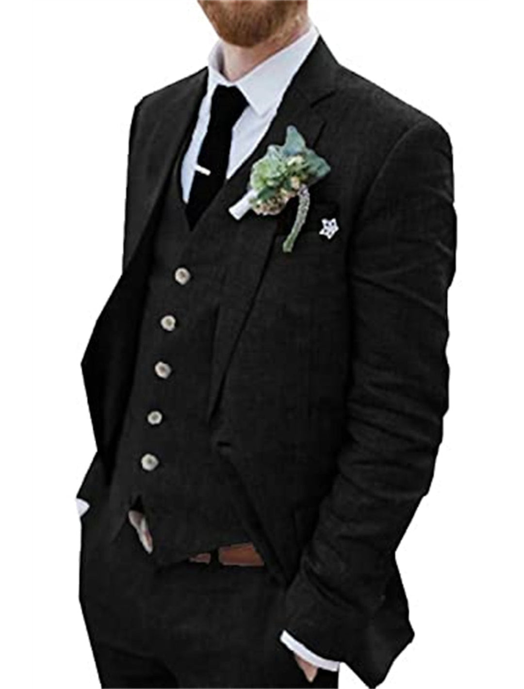 Costumes 3 Pièces en Lin de Couleur Unie à Simple Boutonnage et Deux Boutons pour Hommes, Coupe Ajustée